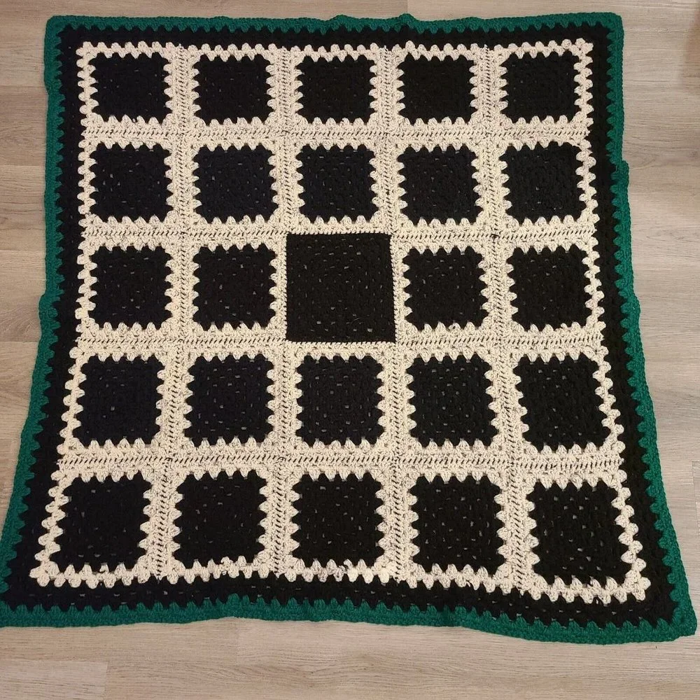 Vintage Multicolor Crochet Squares Afghan Blanket 47